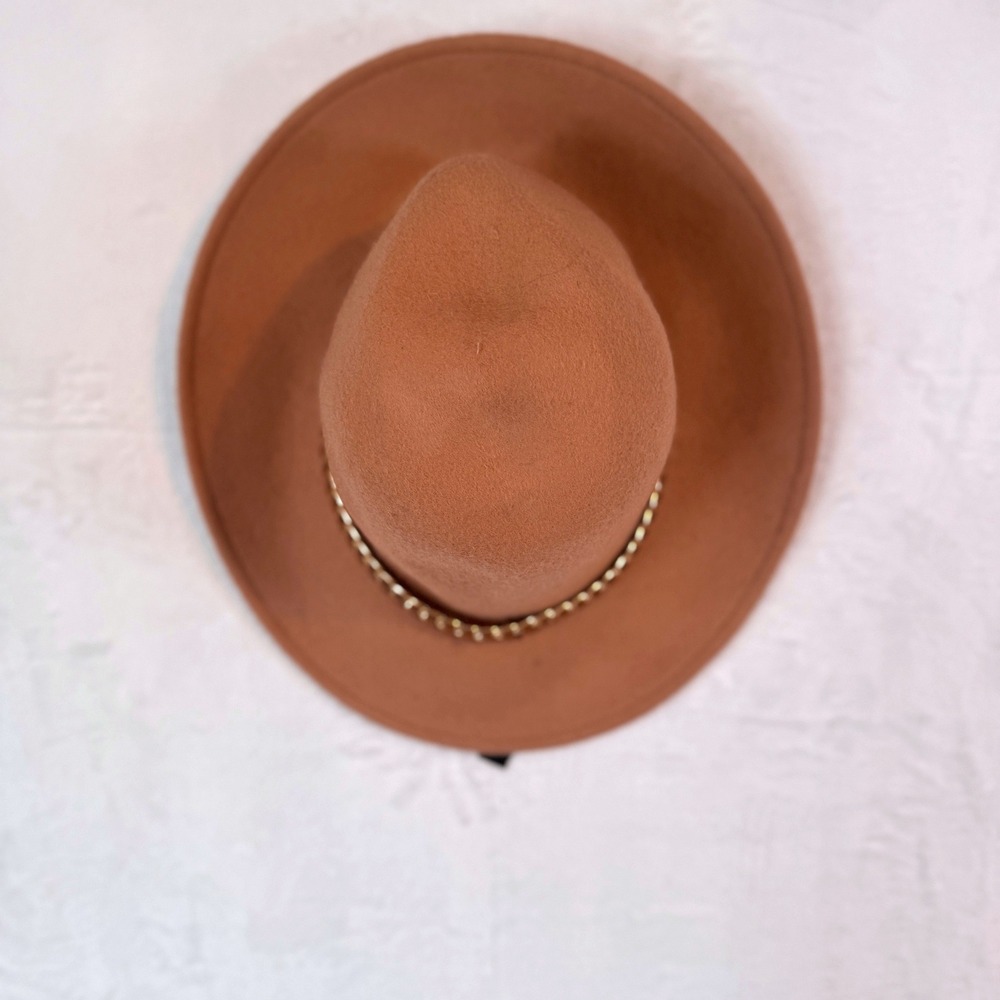 ALDO Womens Brown Felt Fedora Hat With Gold Chain Detail Wide Brim‎ NEW